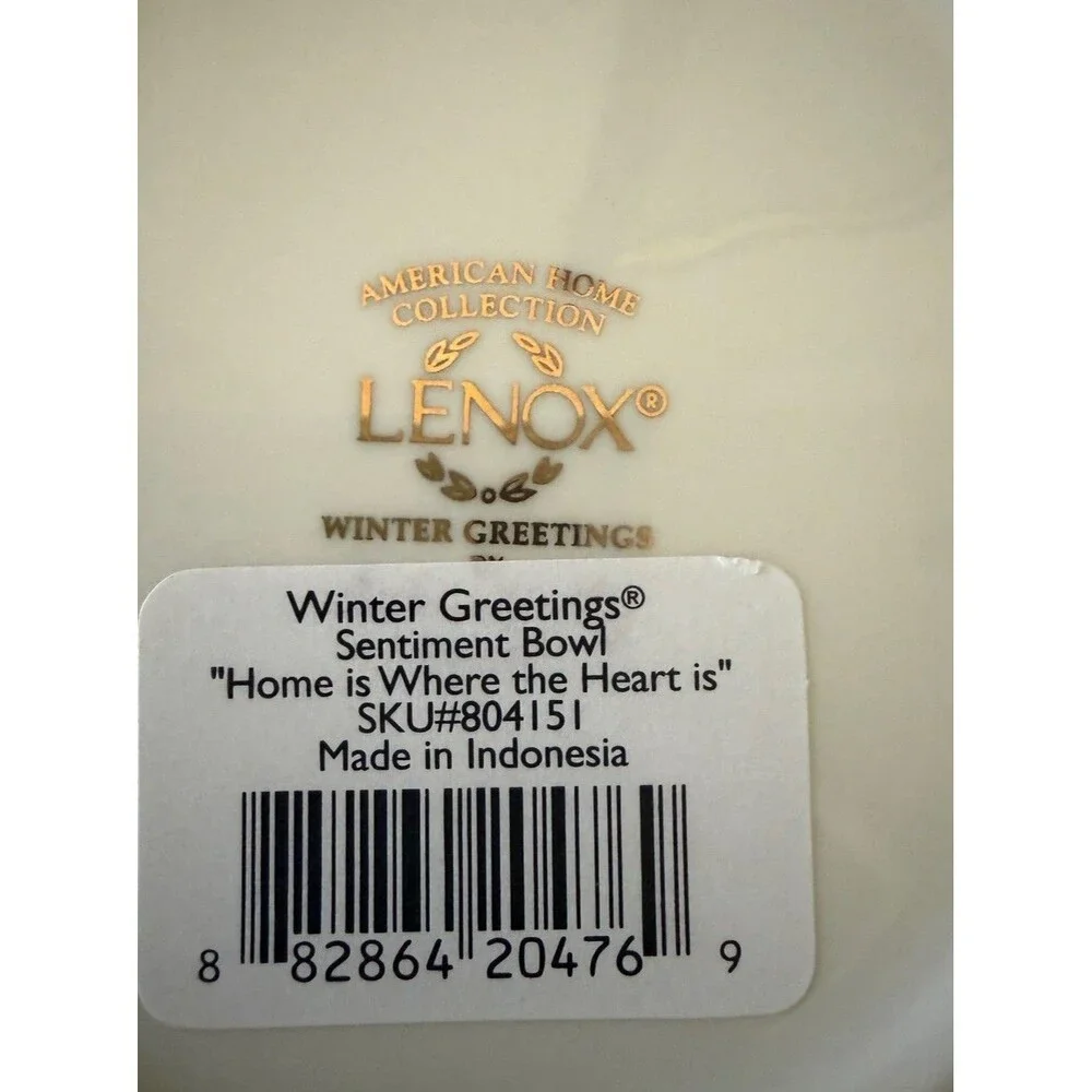 Lenox Winter Greetings Sentiment Bowl “Home Is Where The Heart Is”